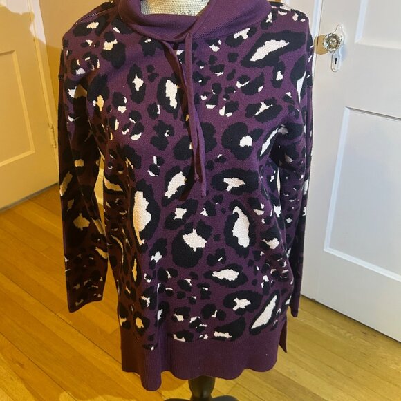 Lou & Grey Leopard Print Purple, Black, Ceam, Drawstring Neck Sweater S NWT - Picture 4 of 10